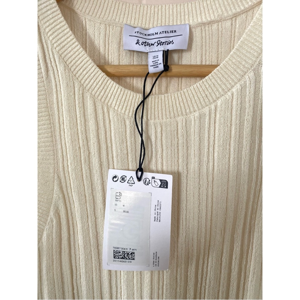 & Other Stories Cream Ribbed Knit Dress - Picture 6 of 9